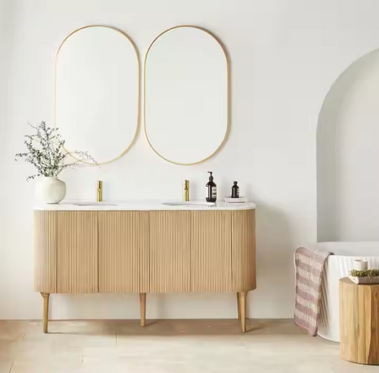 Top Quality Wooden Double Bathroom Vanity Floor Mounted Luxury Solid Marble Top Bathroom Cabinet Vanity
